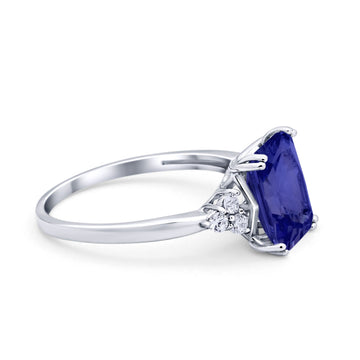 Art Deco Emerald Cut Wedding Ring Simulated Blue Sapphire CZ 925 Sterling Silver